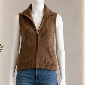 The Cashmere Project Womens Sweater Vest Brown Zip Up 100% Cashmere XS